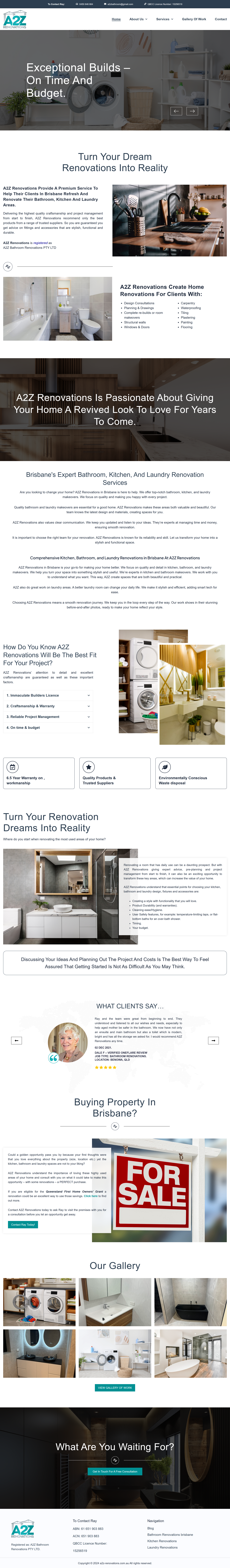 A2Z Renovations current live homepage, full page